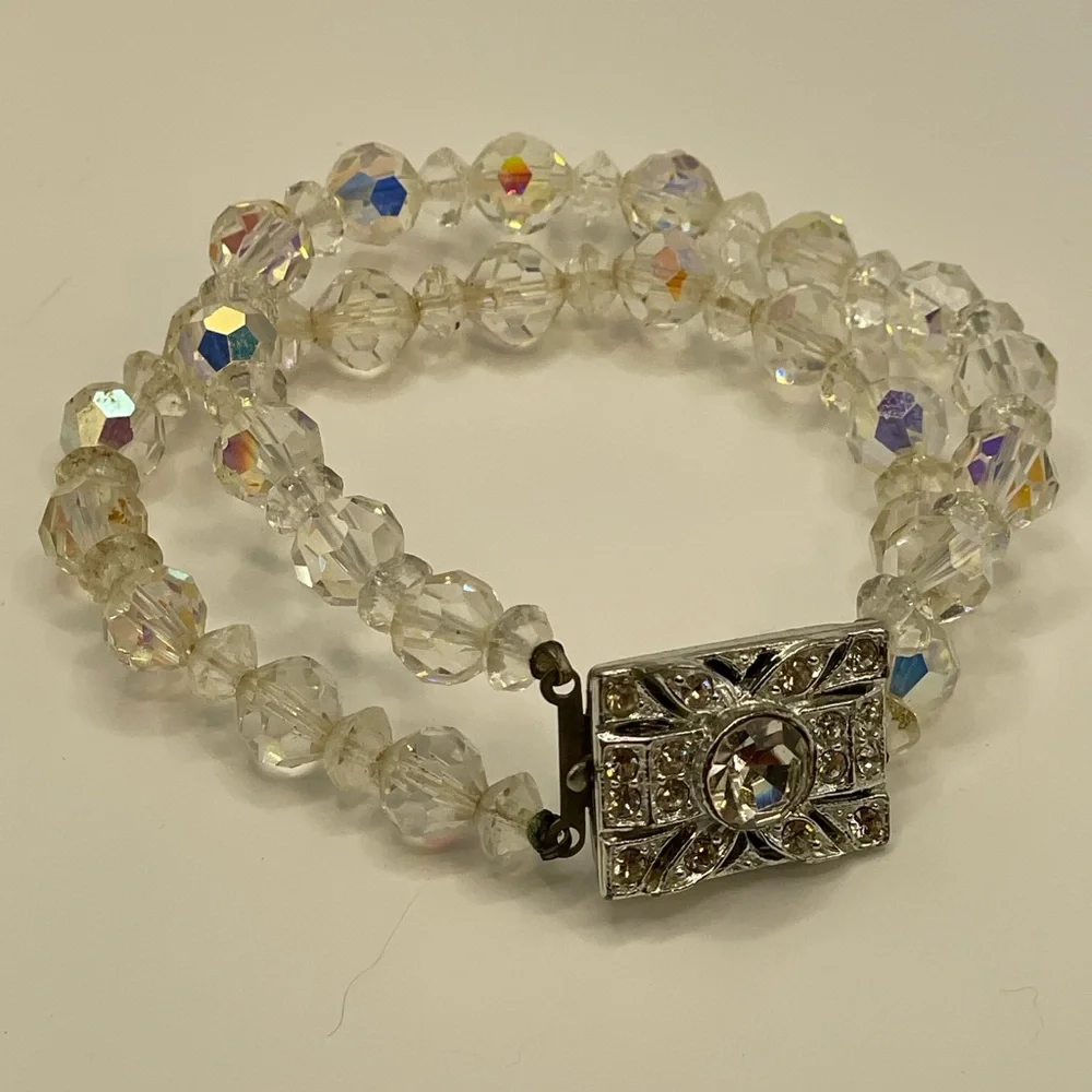 Vintage 7.25” Aurora Borealis Crystal Bracelet ✨ Double Strand AB Beads ✨ - Picture 1 of 12